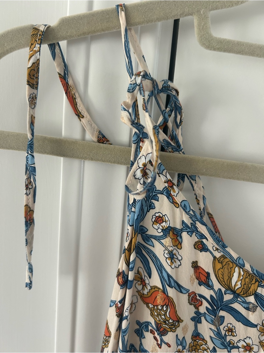 NATURAL LIFE Festival Boho Cream Maxi Dress with Blue and Mustard Floral Print - Picture 4 of 5